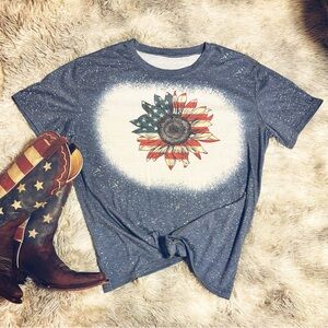 Vintage Bleached American Flag Sunflower T-Shirt - Size XL 🇺🇸